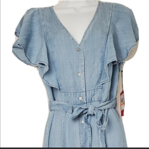 Vince Camuto Chambray Button Ruffle Midi Dress - Picture 3 of 5